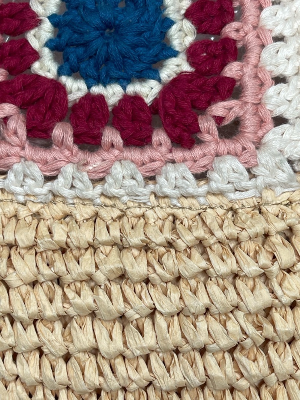 Zara Boho Crochet Straw WovenBag Granny Square Patchwork Festival Coastal Hippie - Picture 7 of 12